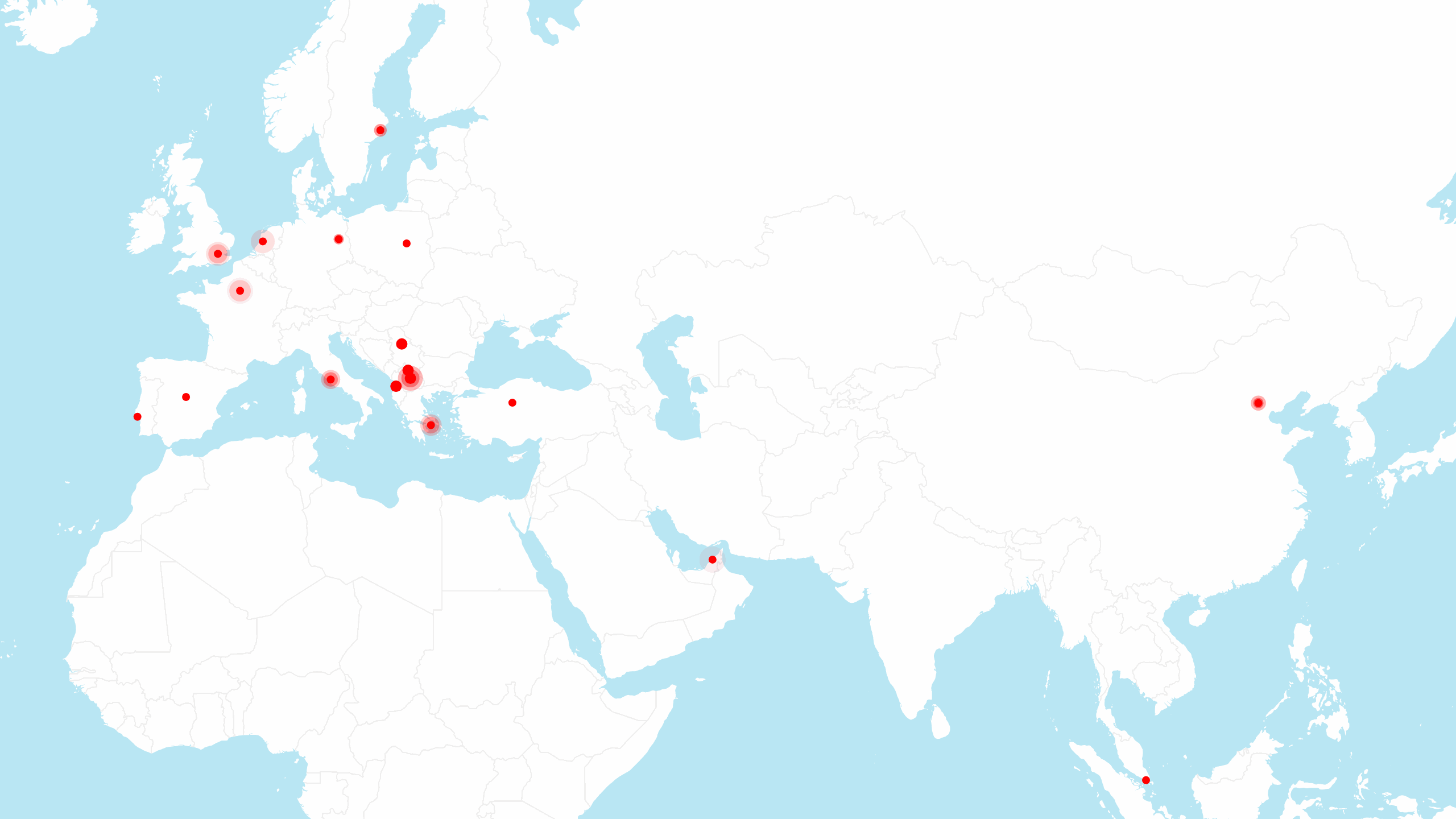 Vatra Agency'nin dünya çapındaki varlığı Vatra Ajansı'nın dünya çapındaki ofisleri ve pazarları: Tiran, Priştine, Üsküp, Belgrad, Londra, Paris, Berlin, Varşova, Roma, Madrid, Amsterdam, Stockholm, Lizbon, Atina, Ankara, Dubai, Pekin, Singapur